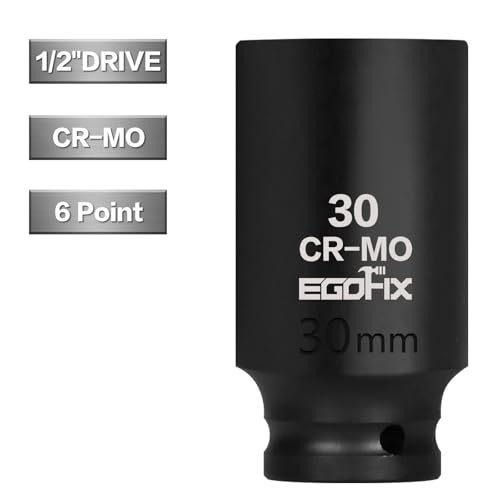 Image of 30mm Socket 1 /2 inch Drive Deep Impact Metric Socket,CR-MO 6 Point for Easy Removal of Axle Nut