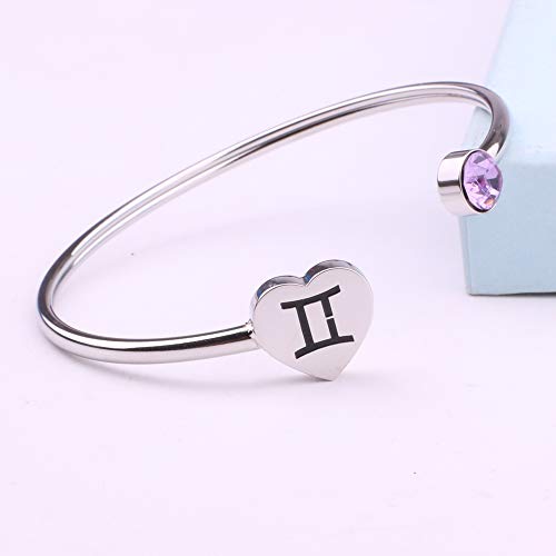 Image of Zodiac Birthstone Bracelet Jewelry Open Cuff Bracelet with Birthstone Birthday Gift for Her (Gemini)