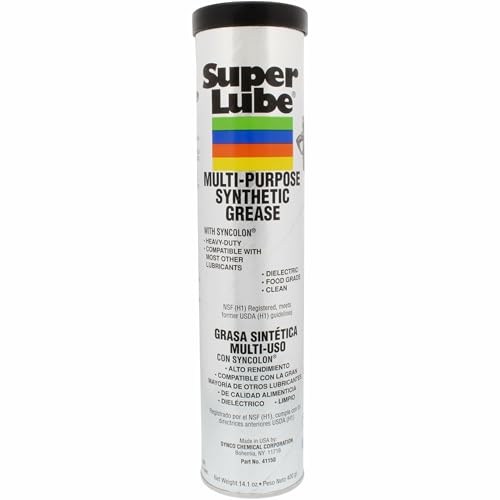 Super Lube Multi-Purpose Synthetic Grease w/ Syncolon - High Temperature, Water & Corrosion Resistant Grease - Workshop & Industrial Use - Food Grade - Translucent White - Cartridge - 14.1 oz (41150)