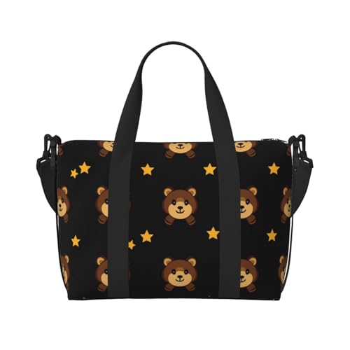 Travel Duffle Bag Cute Bear Pattern Weekender Overnight Bags Luggage Bag for Women Men Waterproof Sports Gym Bag Hand Bag with Shoulder Strap