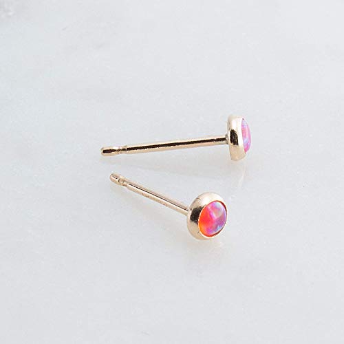 Fire Opal 3Mm Tiny Stone In 14K Gold Filled Bezel Set Stud Handmade Earrings (Fire Opal | 3Mm Gf) #TOP1