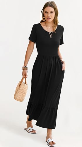 Image of AUSELILY Womens Summer Dresses 2025 Short Sleeve Maxi Dress Crewneck Casual Sundresses with Pockets