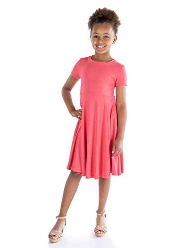 24seven Comfort Apparel Girls Short Sleeve Knee Length Skater Twirl Summer Dress - Pull On Closure Girls Floral Flared Skirt