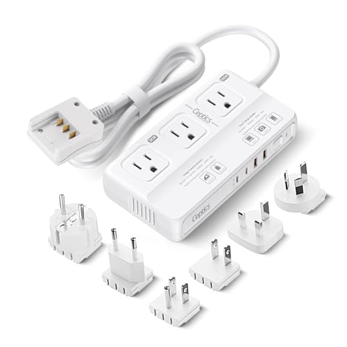 Image of Ceptics 220v to 110v Converter for Travel, 2000W Voltage Converter US to Europe with 3 AC outlets, 4 USB Ports (2X USB-C) and 6 SWadAPt attachments