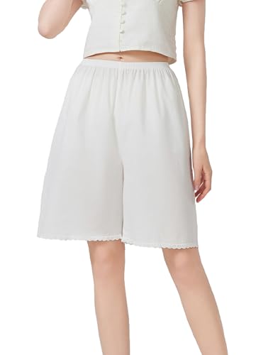 Image of Women Cotton Half Slip Pettipants for Under Dress with Lace Trim Victorian Pajama Pants