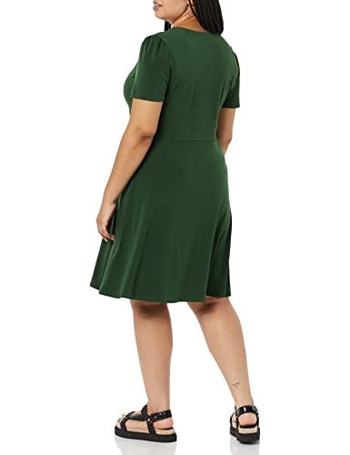 Image of Amazon Essentials Women's Short Sleeve V-Neck Gathered Flattering Fit and Flare Dress