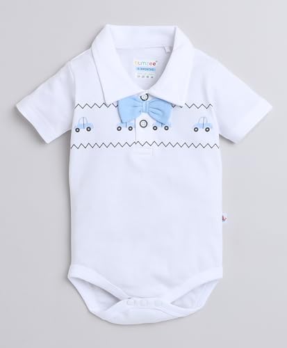 Image of BUMZEE boys Regular Fit Half Sleeves Collar Neck Cotton Bodysuit & Short Set With Bow Suspender & Cap