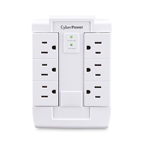CyberPower CSB600WS Surge Protector, 900J/125V, 6 Swivel Outlets, Wall Tap, White, UL Listed