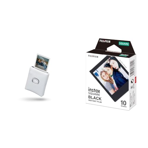 instax Square Link. Impresora para teléfonos, Color Blanco. & Fujifilm Square Black, película instantanea, 10 Fotos