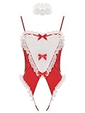 Rswnyirn Womens PVC Leather Wet Look Bunny Costume Maid Outfit Anime Cosplay Lingerie Teddies Red Small