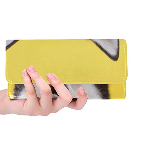 Preisvergleich Produktbild Einzigartiger lustiger unzufriedener Schlittenhund auf gelber Studio-Frauen-dreifachgefalteter Geldbörsen-Langer Geldbeutel-Kreditkarteninhaber-Fall-H...