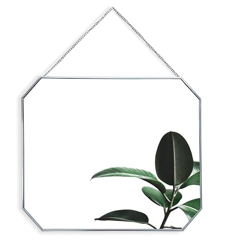 GreyZouq Rectangular (octagonal) Wall Mounted Mirror with Hanging Chain and Metal Frame (40 centimetres). For bathroom, bedroom, living room and hallway. (Silver)