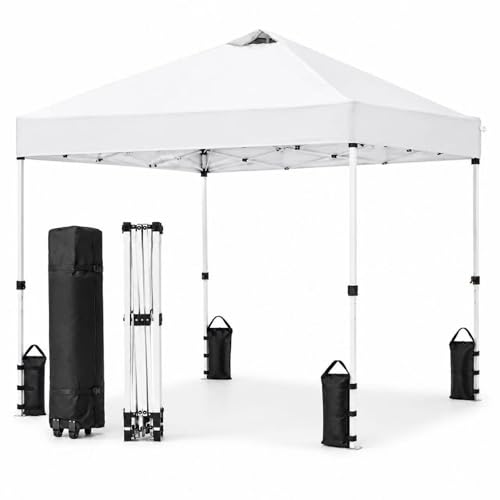 10x10 Pop Up Canopy Tent, Waterproof UV Blocking Heavy Duty Steel Frame with Wheeled Bag & Sandbags,...