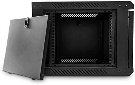 LMS Data Server Rack Data Cabinet - 6U 450mm Deep Wall Mounted 19 Inch Black Storage Rack for Home, Office, Server Room Computer Equipment with Glass Door, Removable Side Panels, Front-Rear Lockable