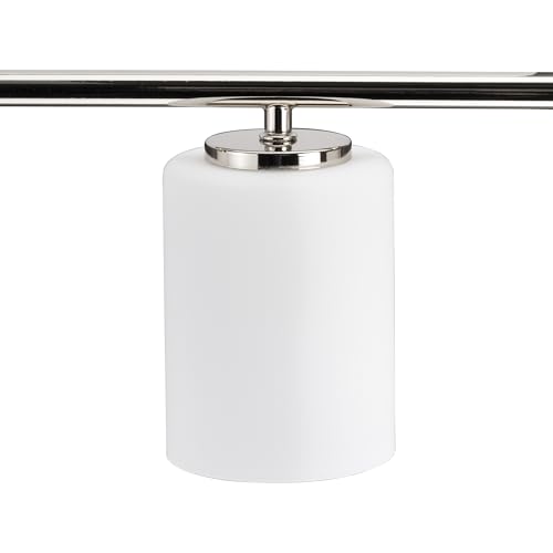 Image of Progress Lighting Replay Collection 6 Light Bathroom Vanity Light, Modern Bath Lighting Fixture with Etched White Glass Shades for Over the Mirror, Reversible Mounting, Polished Nickel