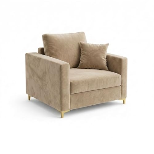 Image of Hayes Rich Velvet Suede 3+1+1 Seater Sofa Set | Golden Aesthetic Legs | Soft Touch Comfort | 5 Person Seating | Modern Living Room Set (Beige)