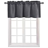 JIUZHEN Valance Curtains for Kitchen Window Valances for Living Room/Basement Window Curtains Bathroom Thermal Insulated Short Rod Pocket Curtain Panels,Dark Grey,42 x 18 Inches,1 Panel