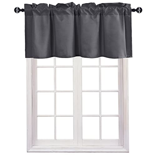 JIUZHEN Dark Grey Valance Curtains for Window 1 Panel, 52 x 18 Inches