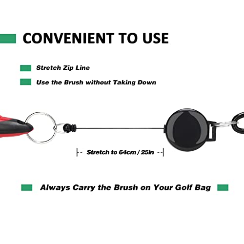 RITHIOX 2Pcs Golf Club Brush with Groove Cleaner Spike Nylon & Steel Wire Brush Head Golf Club Cleaning Tool Kit Golf Gifts Set (Black+Red) - Thumbnail 6