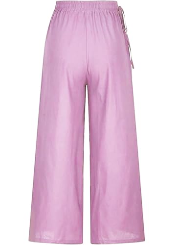 Image of KOTTY Women's Crumble Fabric High Waist Solid Color Drawstring Wide Leg Trousers Loose with Pockets
