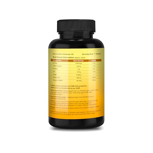 Image of CUREFOREVER Vitamin D3 + K2 (MK-7) Tablets - Vegan Vitamin D Supplement Supports Bone & Immunity, Vitamin D3 K2 for Men & Women | High Absorption Vitamin D Tablets, 60 Days Serving