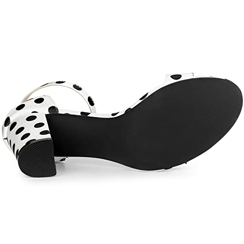 Allegra K Allegra K Women's Polka Dots Heels Ankle Strap Chunky High Heel White Sandals 7.5 M US