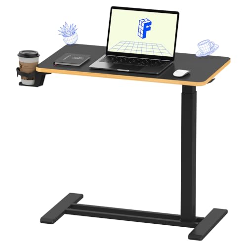 Image of FLEXISPOT H7 Adjustable Overbed Bedside Table with Wheels Pneumatic Mobile Standing Desk Laptop Desk Rolling Computer Cart Movable Overbed Tables Hospital Home Use(27.6 inch W x 15.7 inch D, Black Maple)