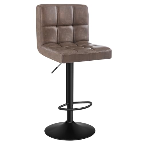 WOLTU Lot de 1 Tabouret de Bar Pied Noir en Acier Siège en Similicuir rembourrée, Brun Foncé