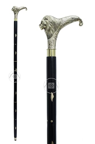 Canne de marche fabriquée à la main avec poignée en forme de lion, canne de designer en laiton, 91,4 cm