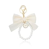 Cute Ribbon Bow Keychain with Pearl, Elegant Bag Charm for Women, Purse Handbag Tote Backpack Accessories, Fashion Metal Wristlet Pendant, Gift for Girls Friends (Multiple Colors)