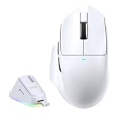 MAMBASNAKE x ATTACK SHARK V6 Wireless Gaming Mouse with Magnetic Charging Dock,65g Lightweight Mice,PAW3311 Sensor, 25,000 DPI,BT/2.4G/USB-C, 100M Clicks,500mAh Battery for Right Hand-White