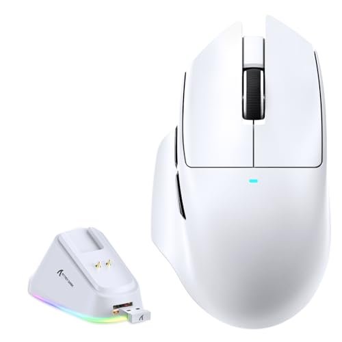 MAMBASNAKE x ATTACK SHARK V6 Wireless Gaming Mouse with Magnetic Charging Dock,65g Lightweight Mice,PAW3311 Sensor, 25,000 DPI,BT/2.4G/USB-C, 100M Clicks,500mAh Battery for Right Hand-White