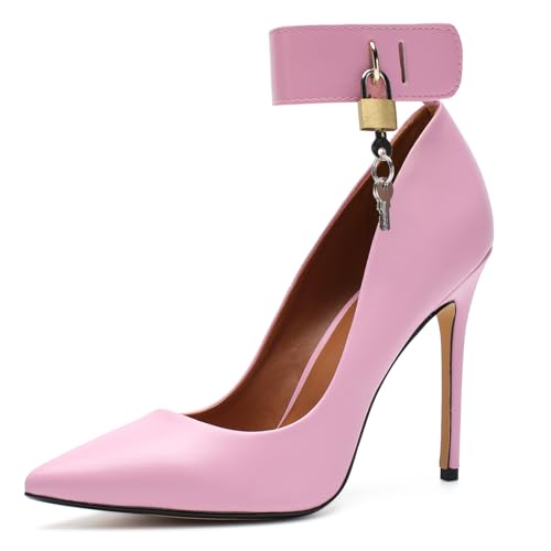 HAOZHAOTOU Unisex Men's Women's Sexy Locking High Heels Pointed Toe Stiletto Pumps Dress Party Shoes(Dam-G-4 Pink 15)