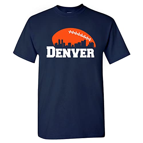 Xtreme Apparrel Denver Football Skyline Men's Fan T-Shirt (Navy Shirt, L)