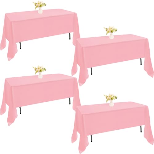 JALANCY 4 Pack Rectangle Tablecloth 60x126 Inch Pink Washable Polyester Table Cover for Wedding Dining Table Buffet Parties Banquet Decoration(Pink) by JALANCY - Used condition - US$28.49
