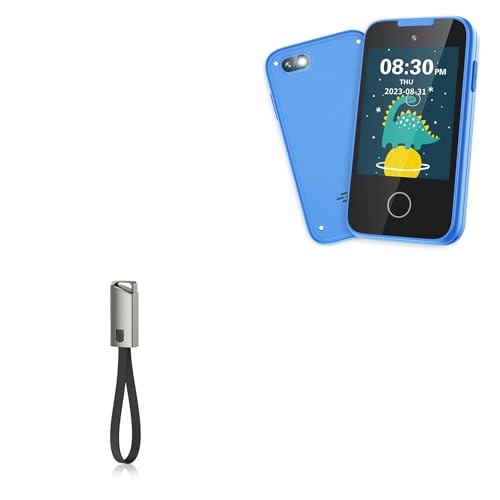 BoxWave Cable Compatible with TKECWOB Kids Phone (2.8 in) - USB Type-C Keychain Charger, Key Ring USB Type-C to Type-A 8 in USB Cable - Jet Black