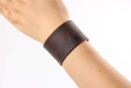 Making up Mens Brown Genuine Leather Cuff Bracelet Adjustable Simple Blank Wide Wristband,Length:21.9cm2