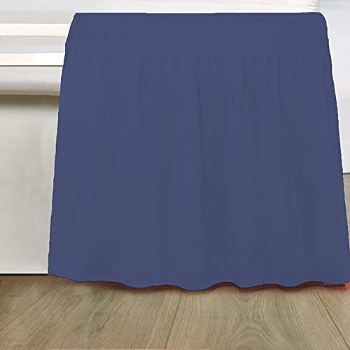 Image of Wrap Around Dust Ruffled Bed Skirt 18 inch Inch Tailored Drop Fade Resistant Brushed Microfiber Bed Skirt -Double Bed | Medium Blue