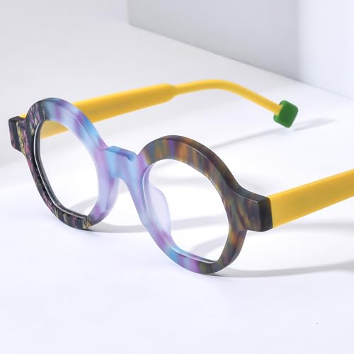 Image of HEPIDEM Multicolor Acetate Glasses Frame Women,Oversize Round Optical Eyeglasses