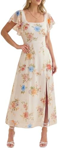 Caracilia Women Square Neck Floral Tulle Wedding Guest Bridemaid ...