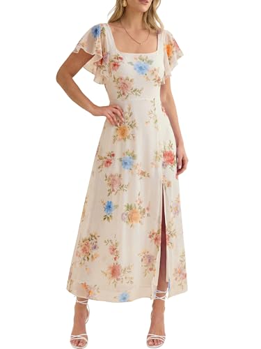 Caracilia Women Square Neck Floral Tulle Wedding Guest Bridemaid...