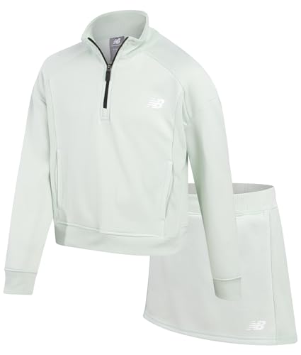 Image of New Balance Girls Skorts Set - 2 Piece Soft Quarter Zip Fleece Pullover & Skirts with Short for Girls Activewear Set (7-12)