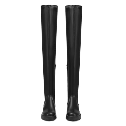 AOSPHIRAYLIAN Womens Over The Knee High Boots Chunky Heel Slip On Faux Leather Riding Surgical Stretch Thigh High Boots3