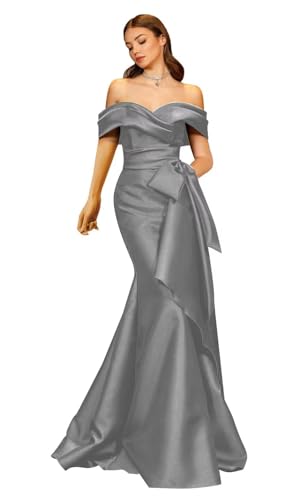 Mermaid Satin Prom Dress for Women 2025 Off The Shoulder Bridesmaid Dresses Long Formal Evening Party Gowns with Big Bow