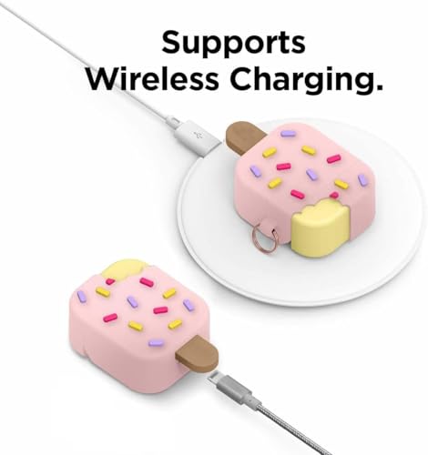 Image of Silicone Case Compatible for Apple Airpods 4 (2024) Cute Design for AirPods 4 with Active Noise Cancellation (ANC) with Keychain Hook Shockproof Protective Case (Ice crem Pink)