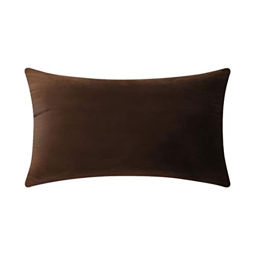 Home Brilliant Brown Pillow Covers Velvet Lumbar Pillow Cover Decorative Pillow Cases Throw Pillows for Sofa Couch Bench, 12 x 20 Inches(30x50cm), Brown
