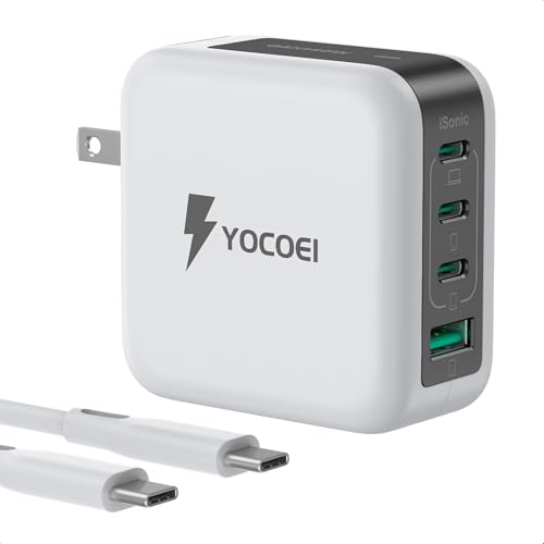 GaN 140W 超大出力急速充電器 スマートチップ搭載LED電力インジケータ付 Amazon | YOCOEI 140W PD充電器 世界最小級4ポート USB急速充電器 (GaN