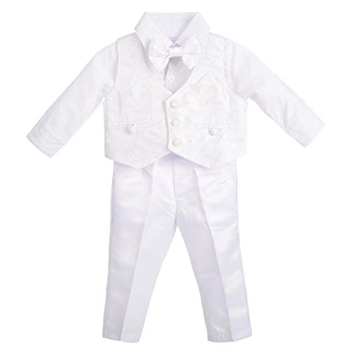 Dressy Daisy Baby Boys White Suit Christening Clothing Baptism Outfits Long Sleeve Floral Size 12-18 Months