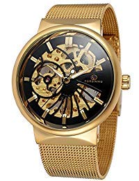 Image of FORSINING Men's Popular Mechanical Hand-Wind Ultra Thin Stainless Steel Bracelet Mesh Skeleton Watch