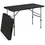 Athena Collection 4ft Square Folding Table, Indoor Outdoor Foldable Card Table Portable Plastic Table with Handle, Collapsible Utility Dining Table for Party Camping Picnic, Black